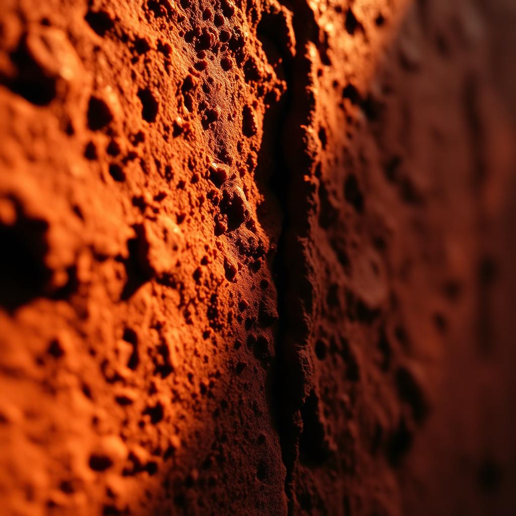 Macro close-up of porous terracotta wall showing tiny channels in warm red-brown clay