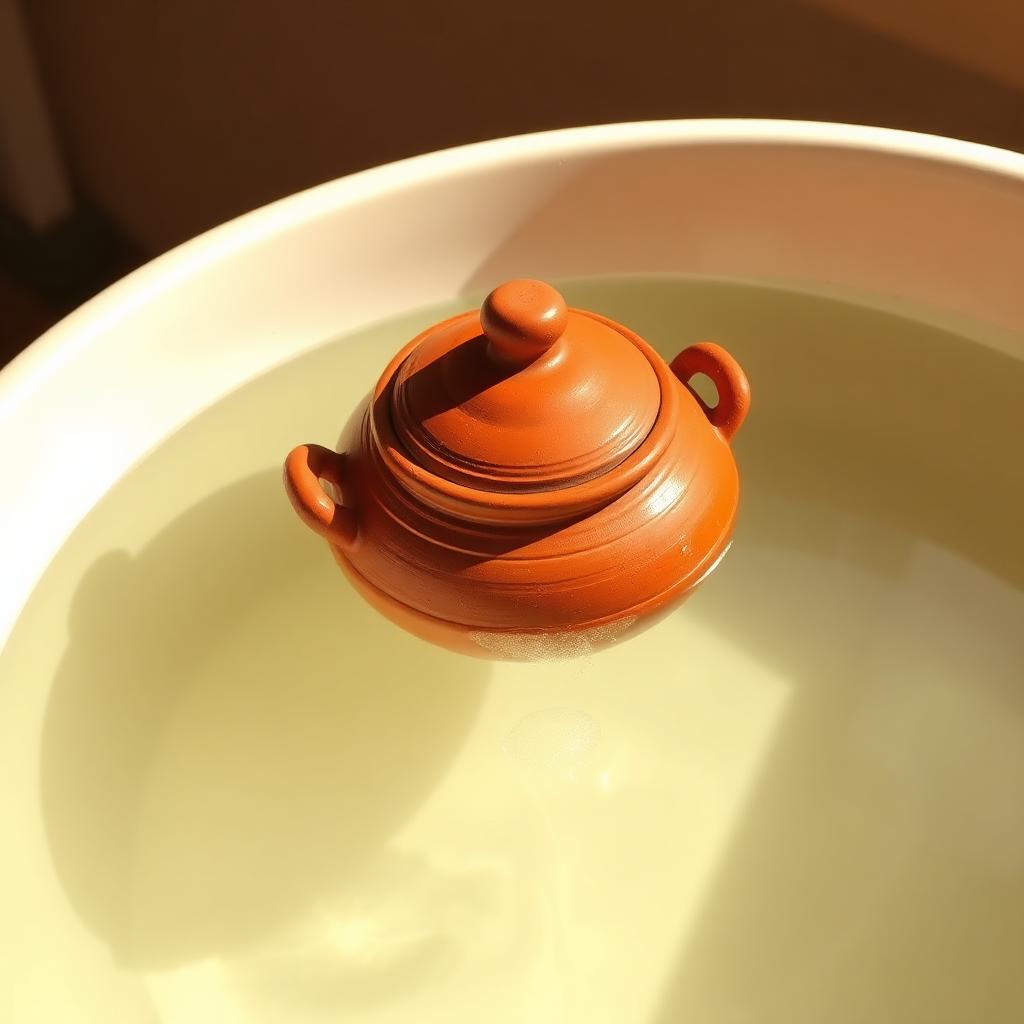 New clay handi fully submerged in a bucket of water